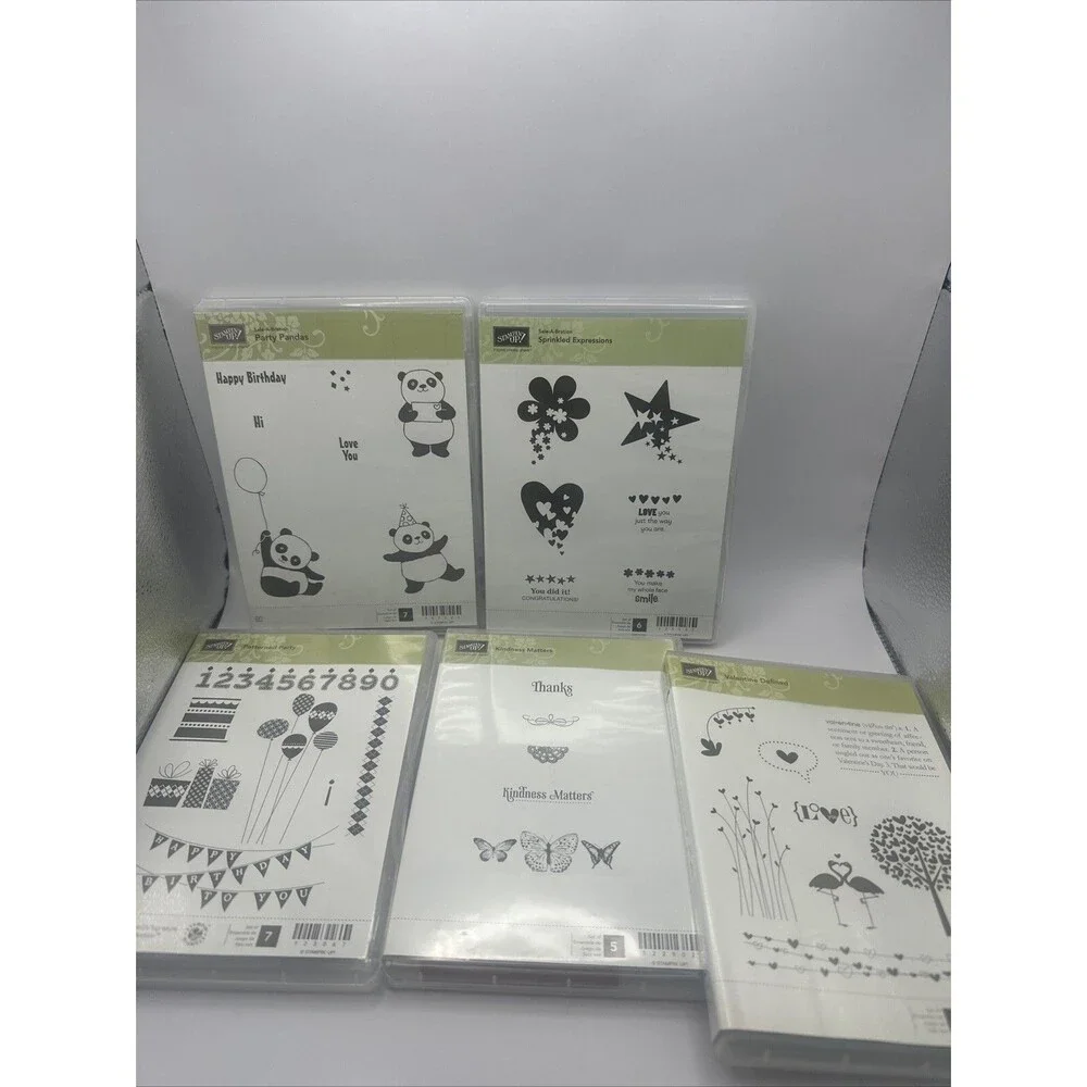 Lot of Stampin' Up Stamp Sets Stamps Cling Party Valentine Panda Kindness words